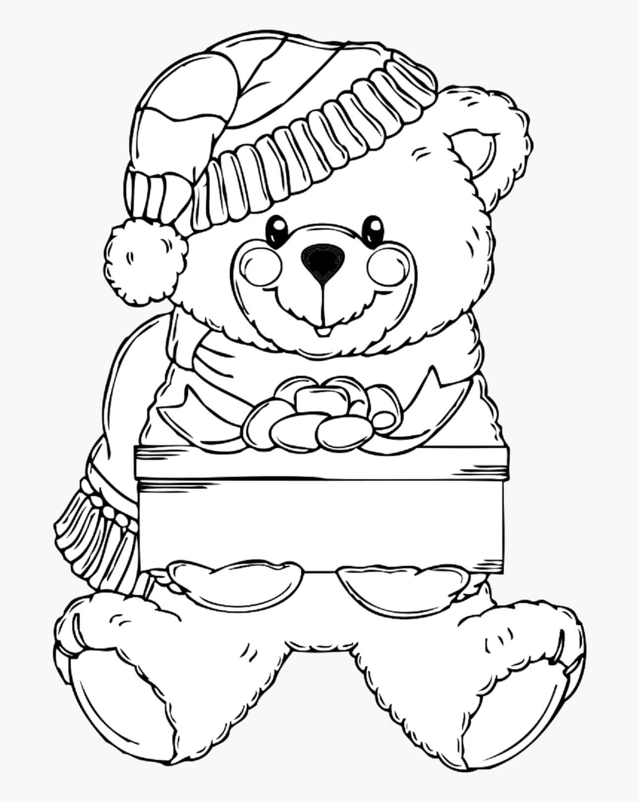 Desenhos de Urso De Pelúcia Segurando Caixa De Presente para colorir