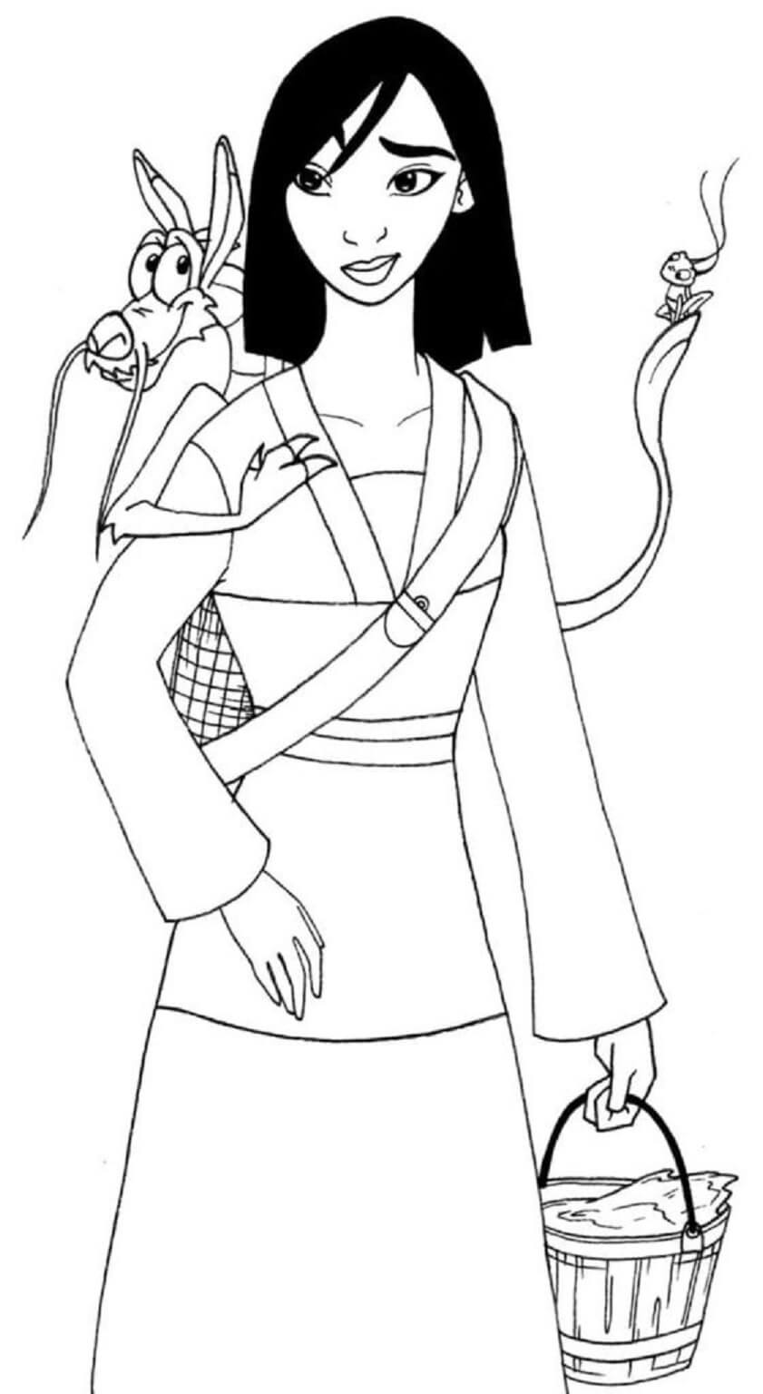 Mulan Com Mushu para colorir