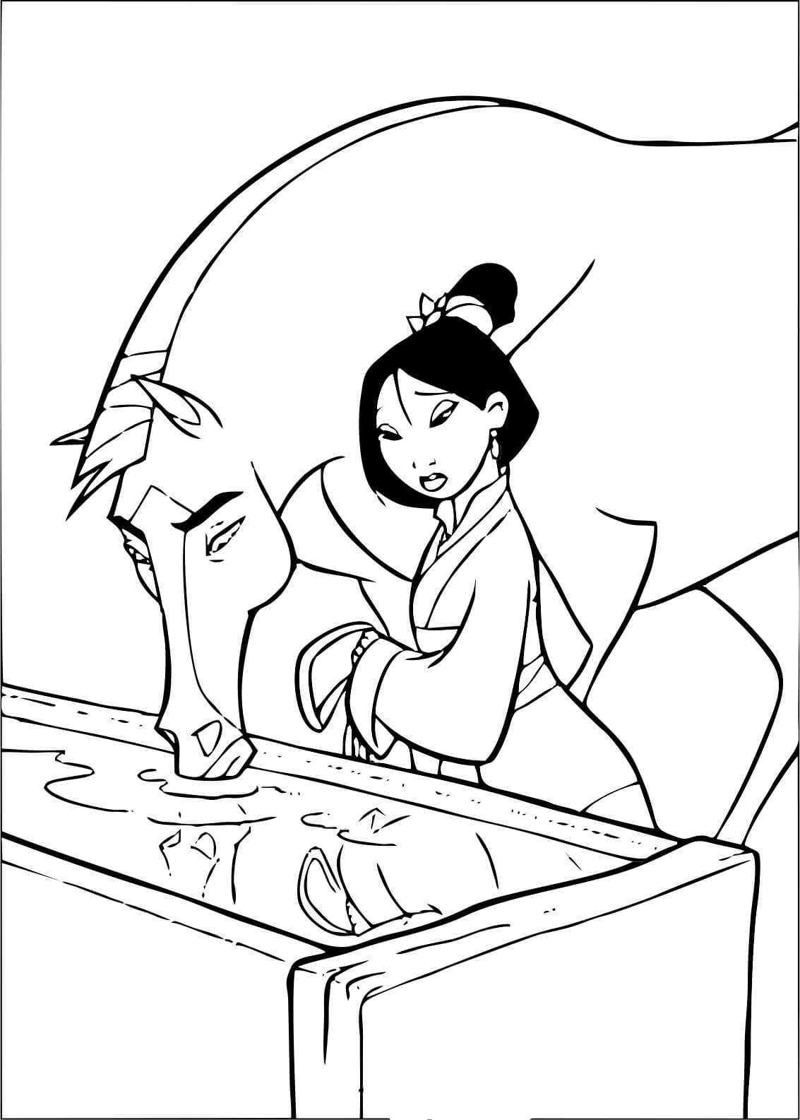 Desenhos de Mulan E Khan para colorir