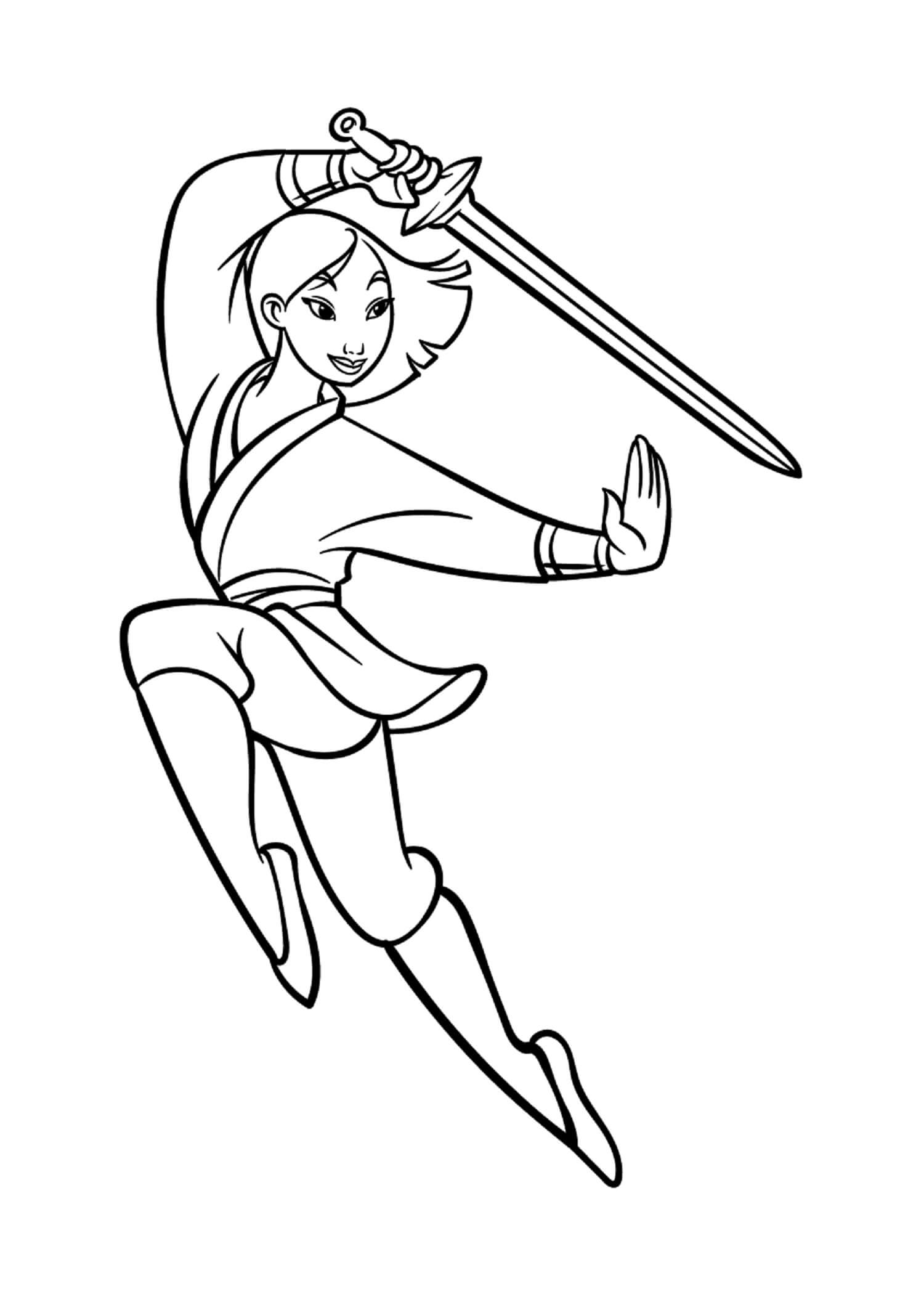 Desenhos de Mulan Segurando A Espada para colorir