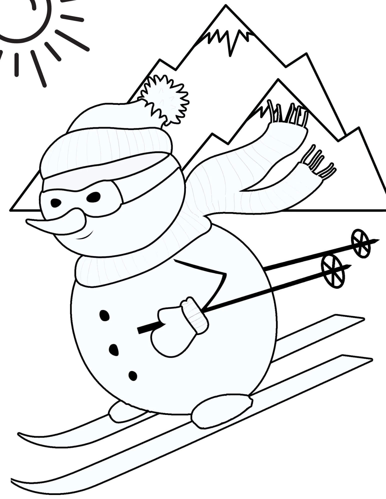 Boneco De Neve Com Snowboard para colorir