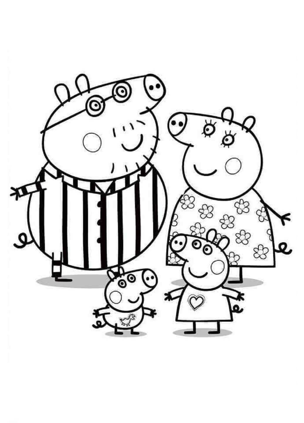 Desenhos de Família Peppa Pig Vestindo Camisola para colorir