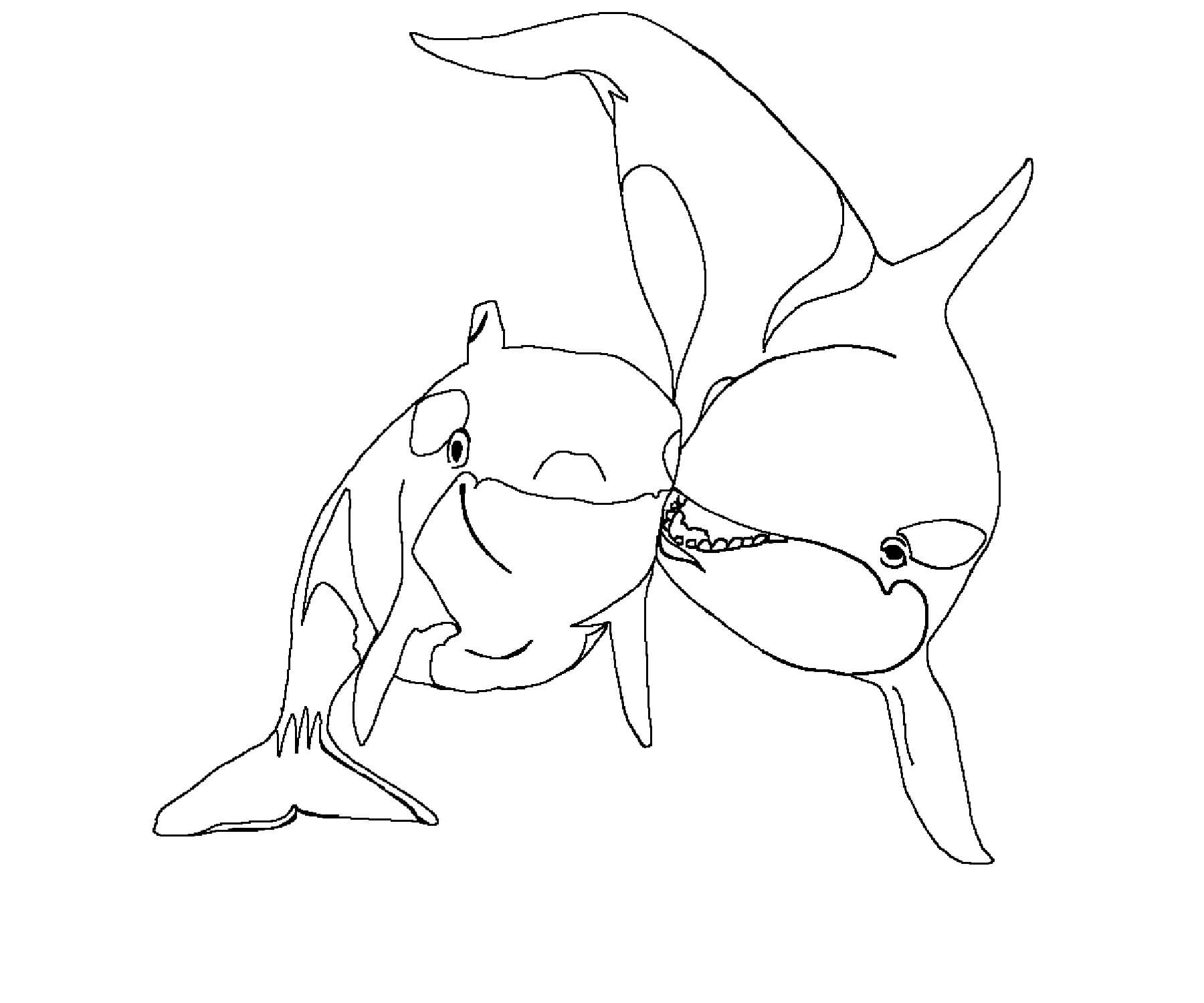 Funny Two Whales para colorir