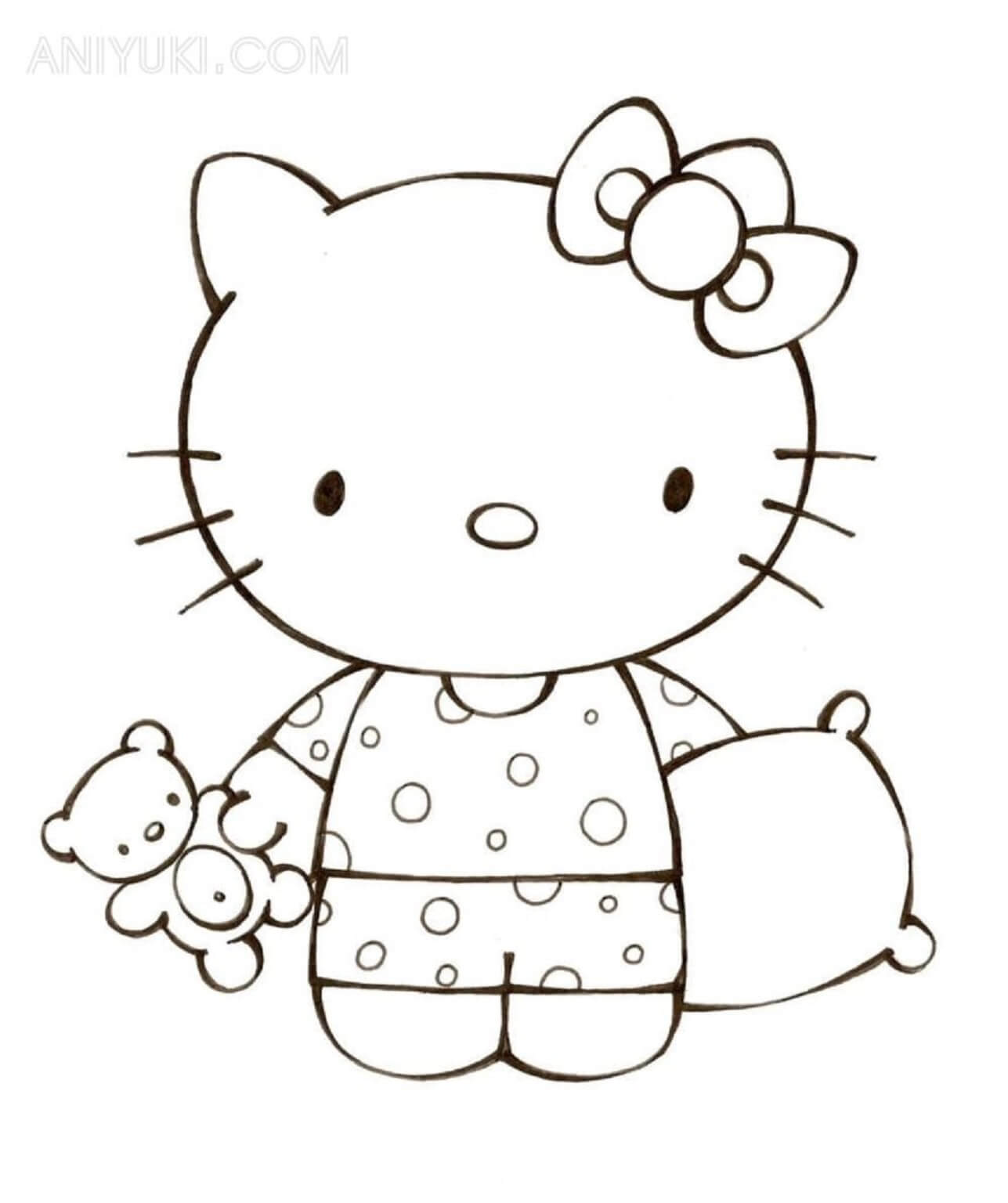 Desenhos de Hello Kitty Vestindo Camisola para colorir