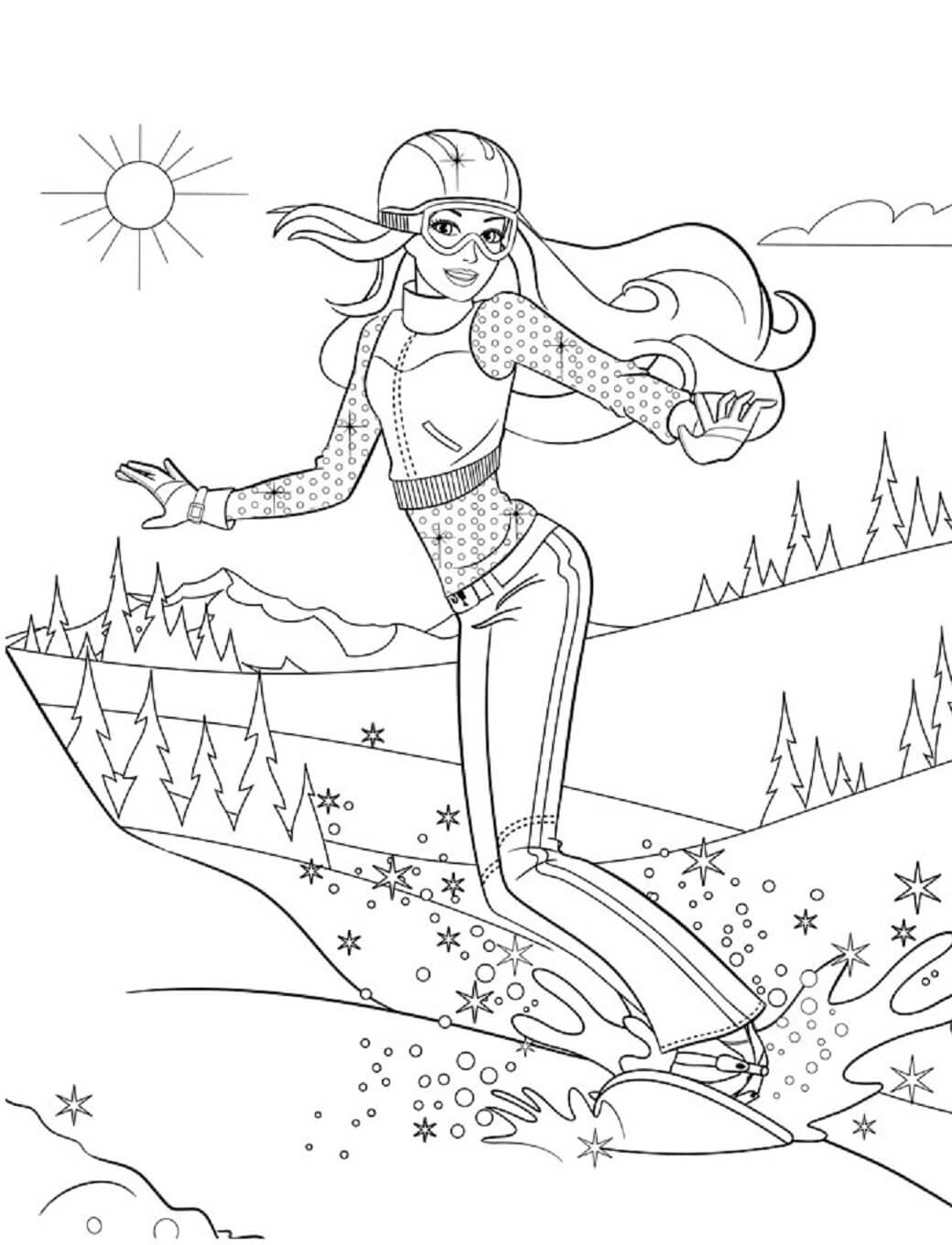 Desenhos de Linda Garota Com Snowboard para colorir