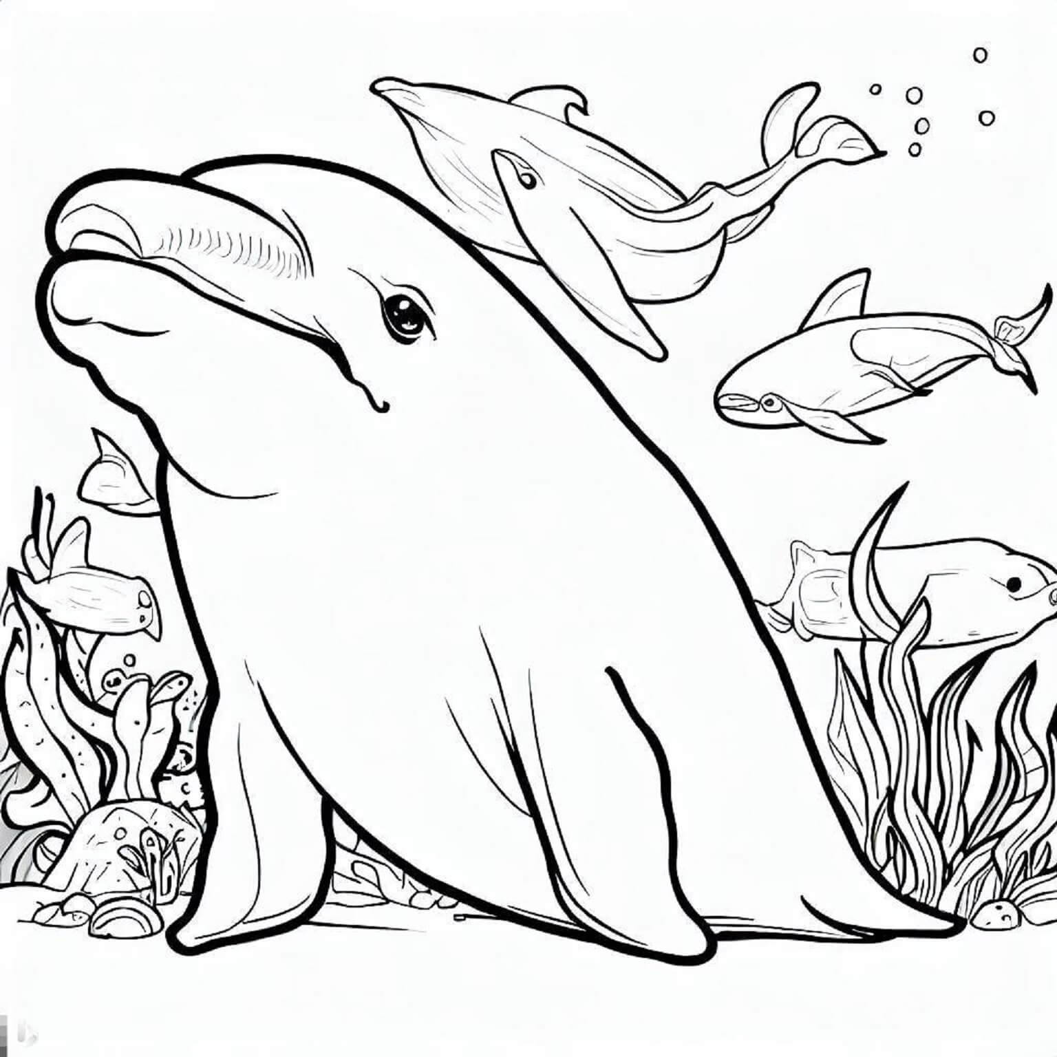 Desenhos de Beluga Fofa Com Animais Marinhos para colorir