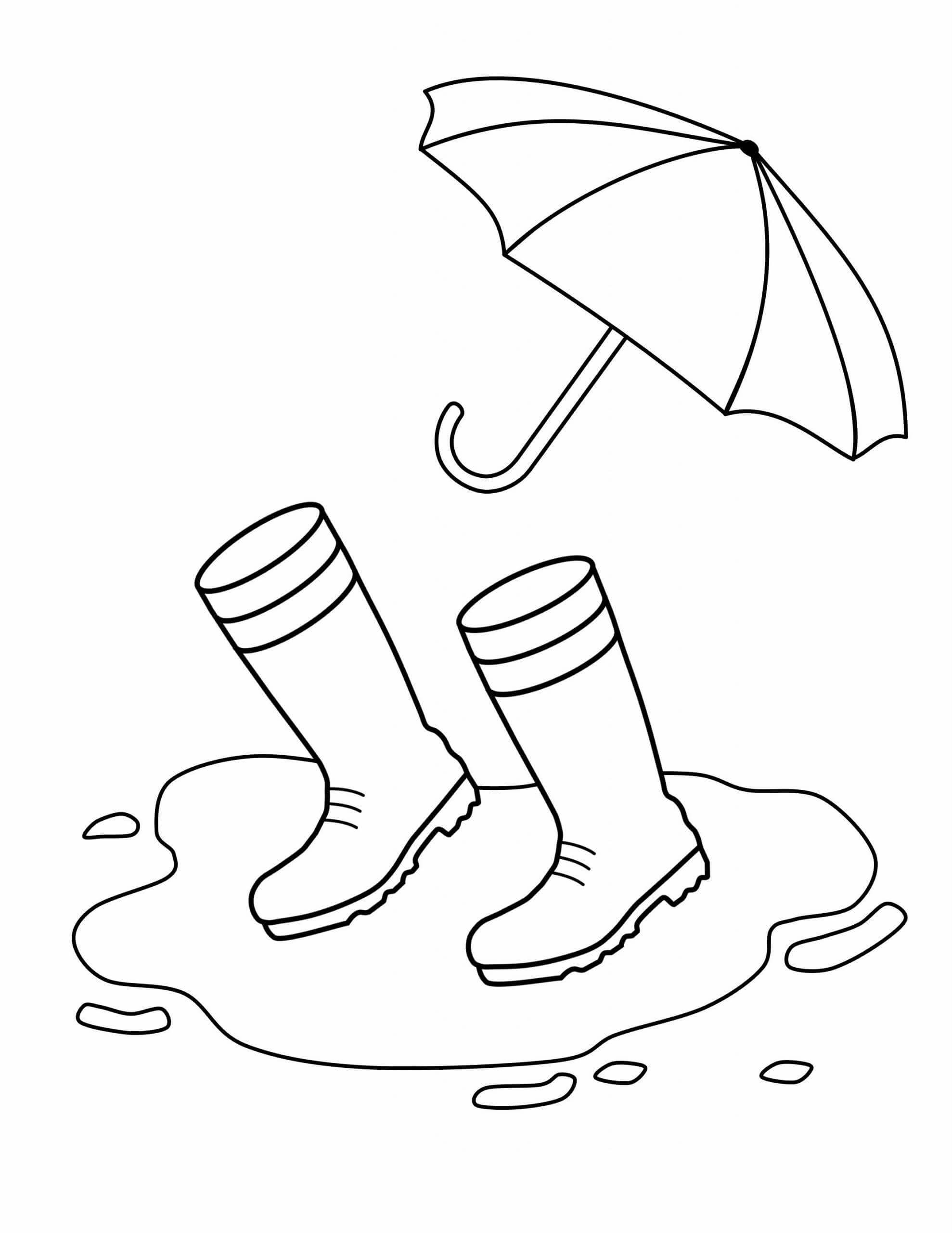 Desenhos de Botas De Chuva Com Guarda-Chuva para colorir