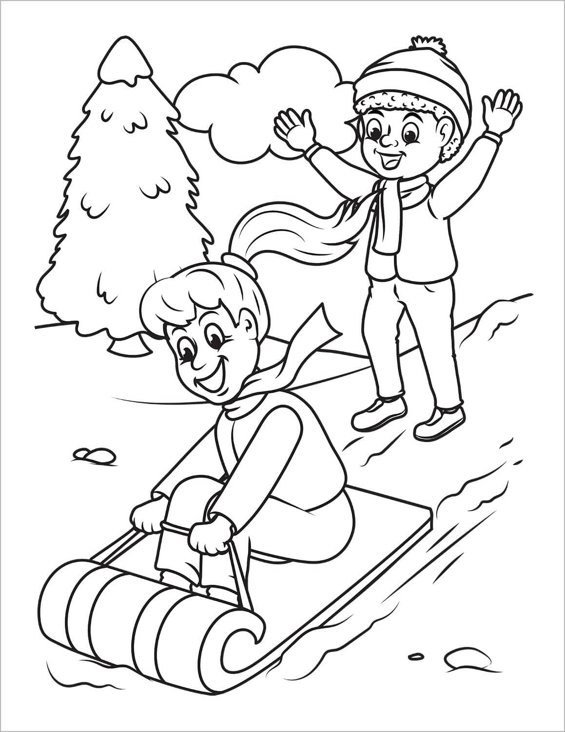Desenhos de Diversão De Meninos Com Um Trenó para colorir