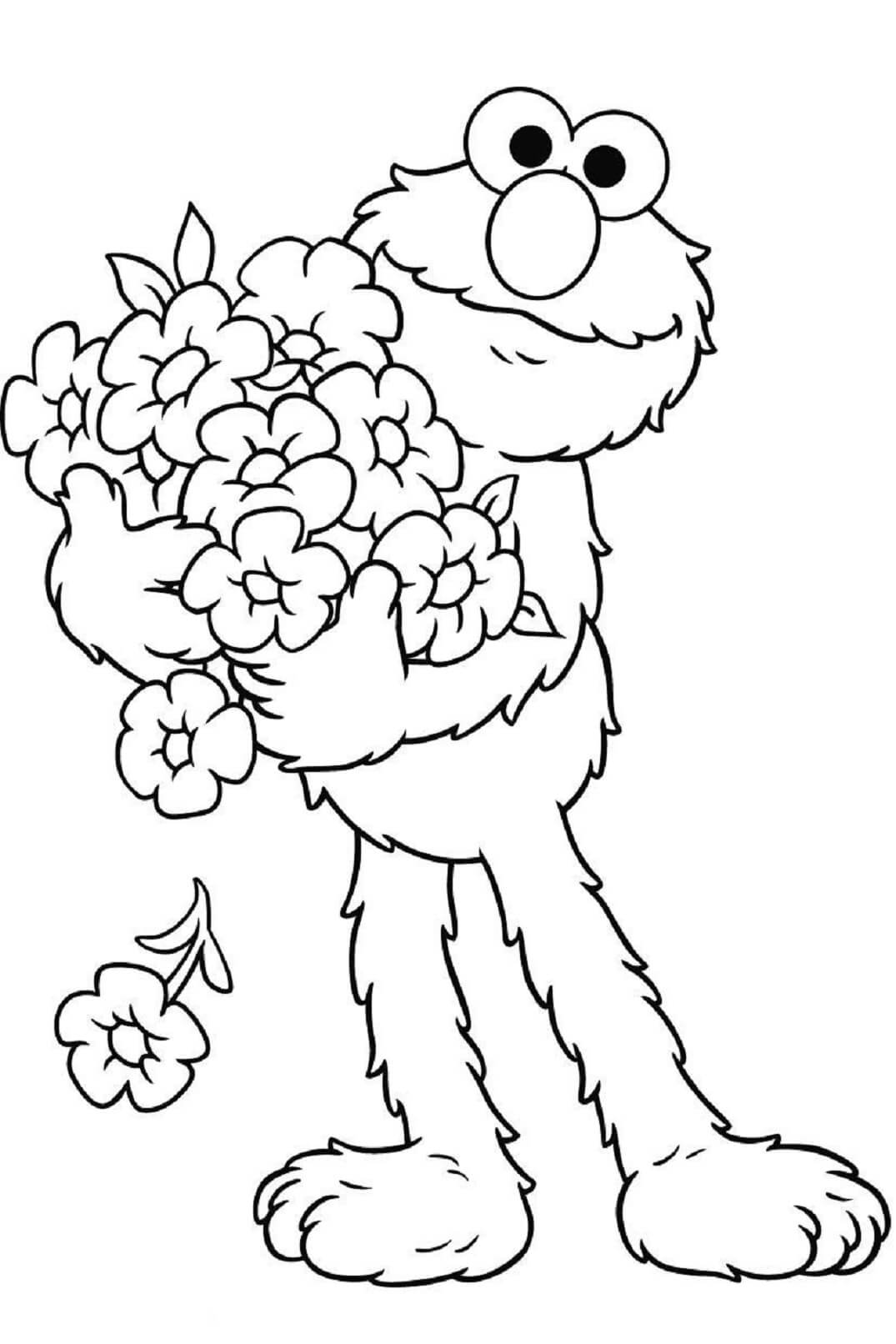 Elmo Com Flores para colorir
