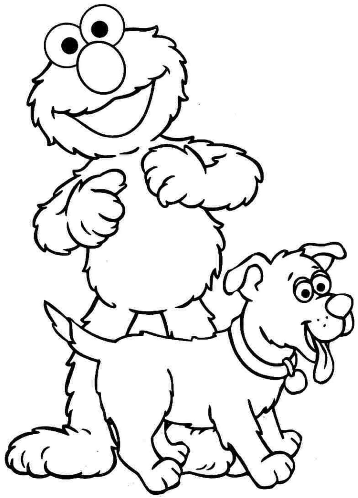 Elmo e Um Cachorro Adorável para colorir