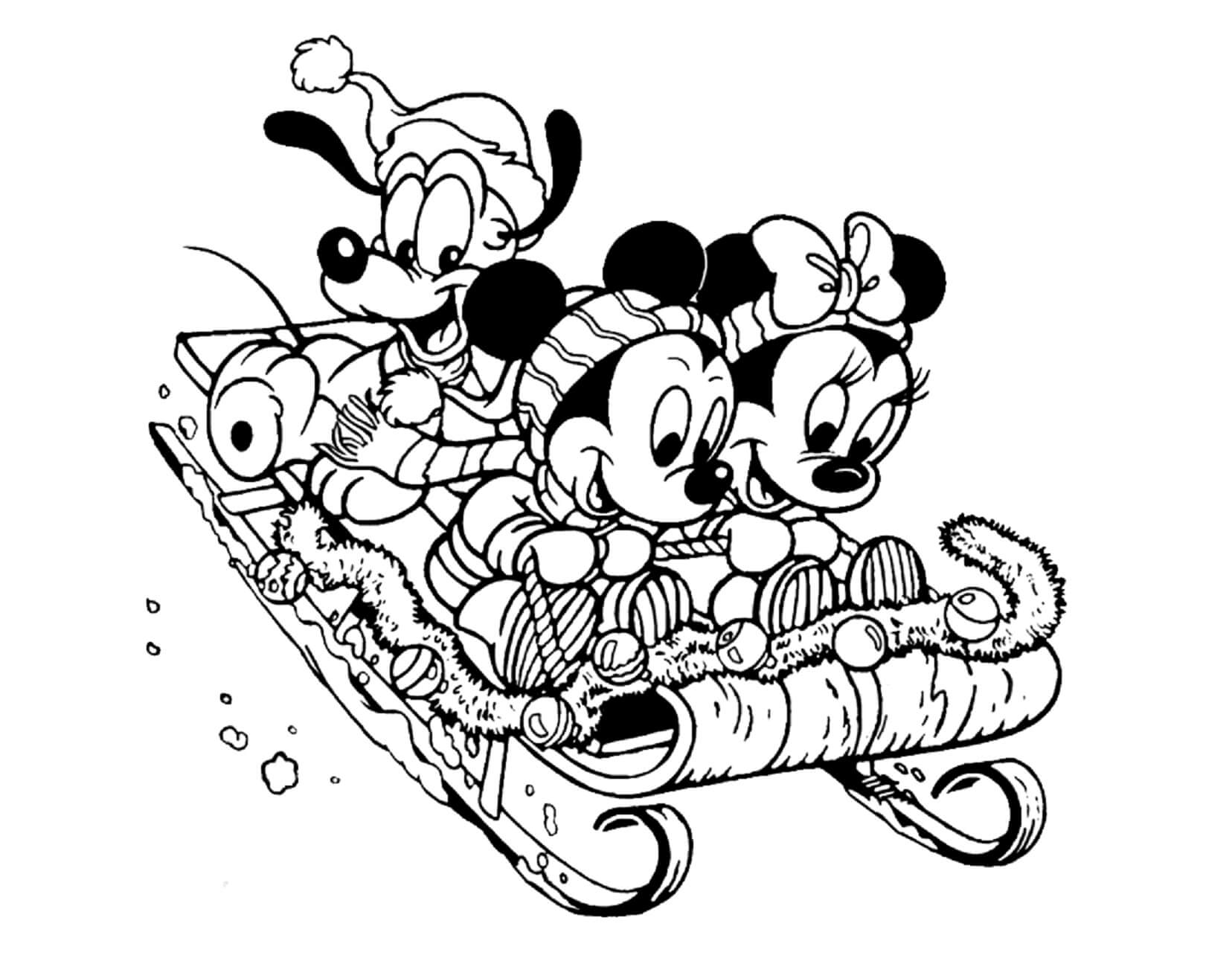 Mickey Mouse E Amigos No Trenó para colorir