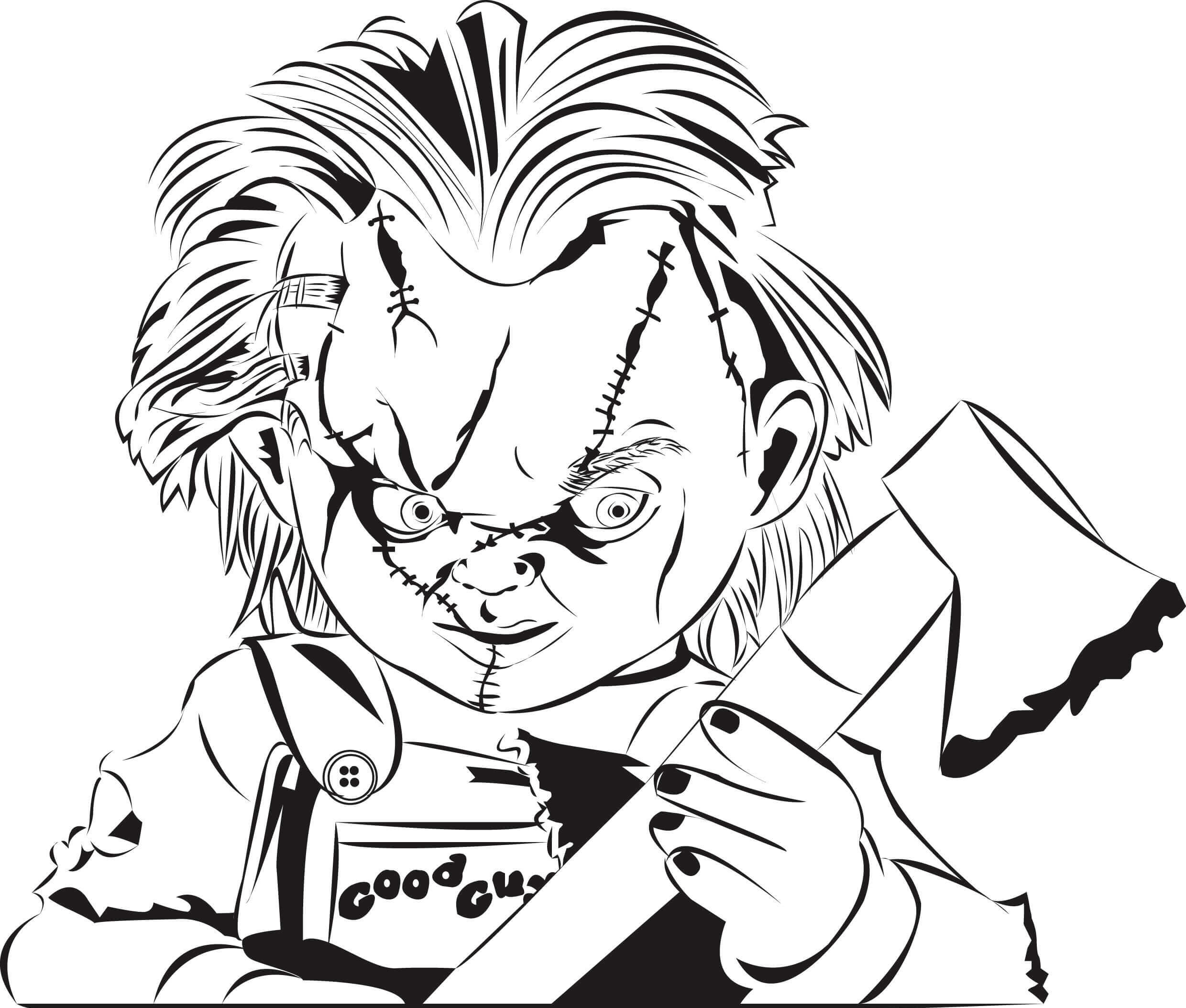 Desenhos de Retrato De Chucky Com Martelo para colorir