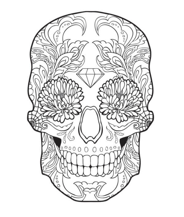Desenho Artístico De Um Crânio De Açúcar Mexicano para colorir