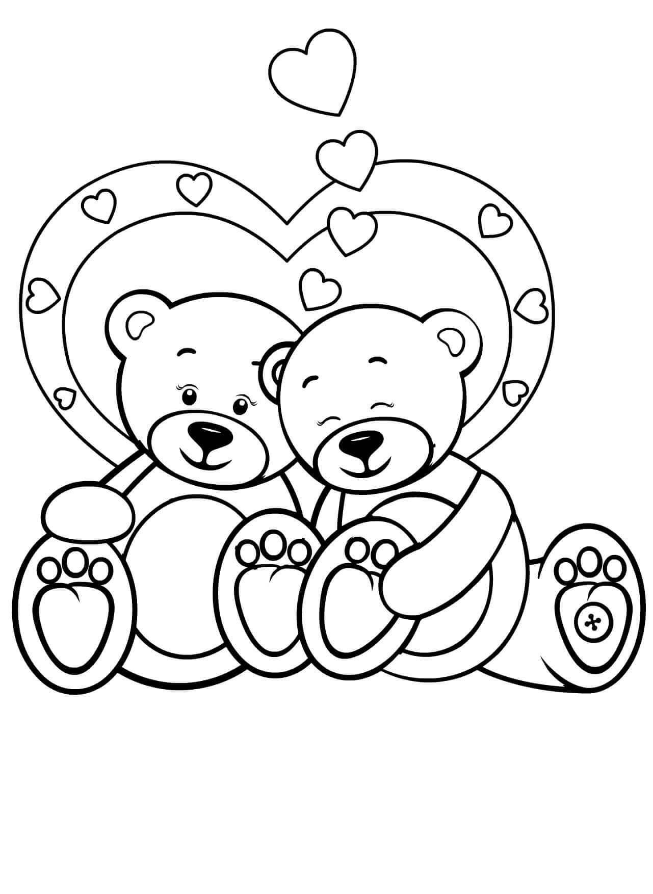 Dois Ursinhos De Pelúcia No Dia Dos Namorados para colorir