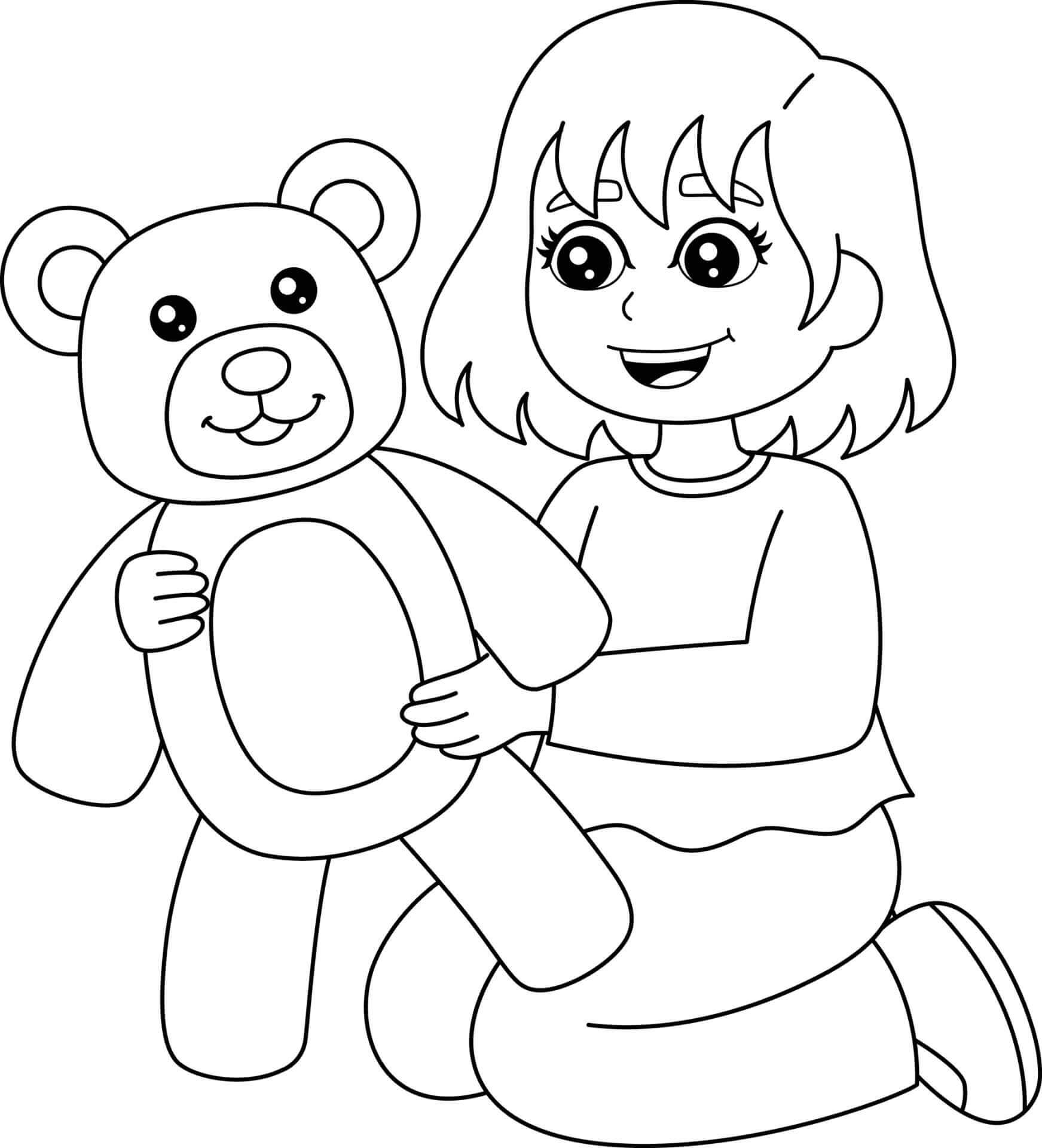 Desenhos de Garota Divertida Segurando Ursinho De Pelúcia para colorir