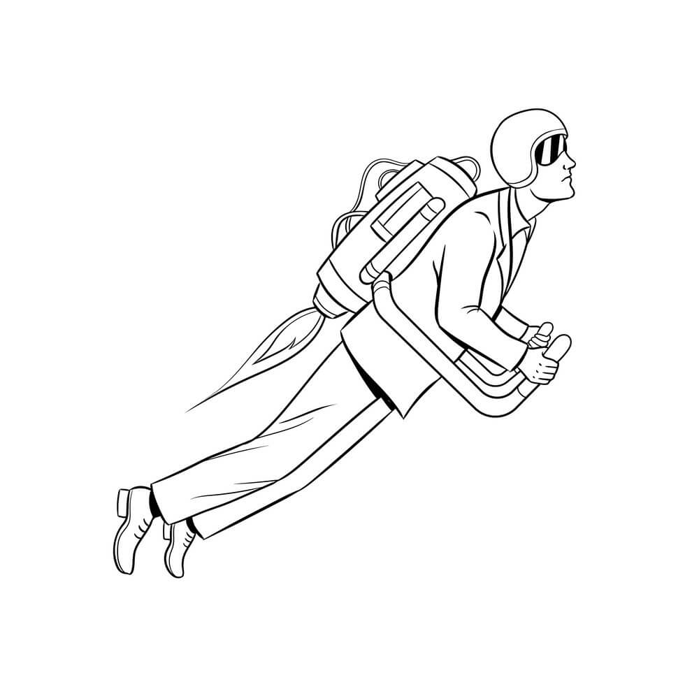 Homem voando Jetpack para colorir