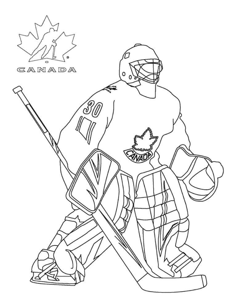 Jogador De Hóquei Com Logotipo Do Canadá para colorir