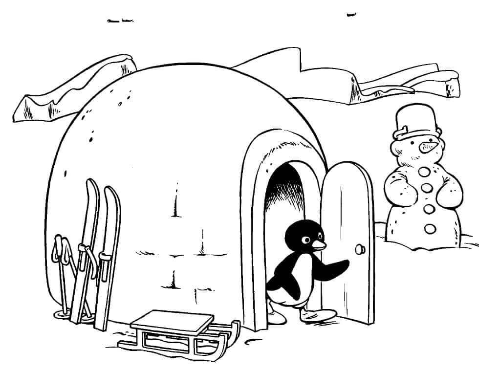 Desenhos de Pinguins Vão De Iglu Para Fora para colorir
