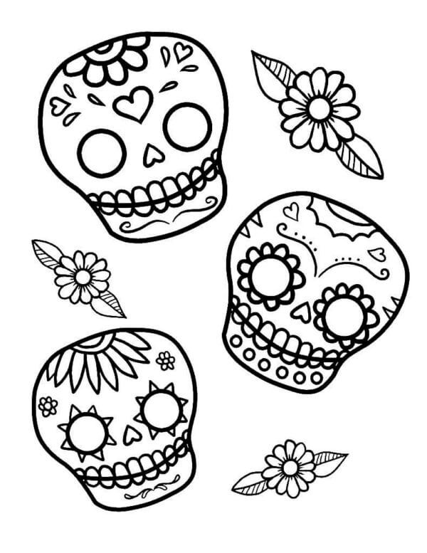 Desenhos de Três Crânios De Açúcar Para o Dia dos Mortos para colorir