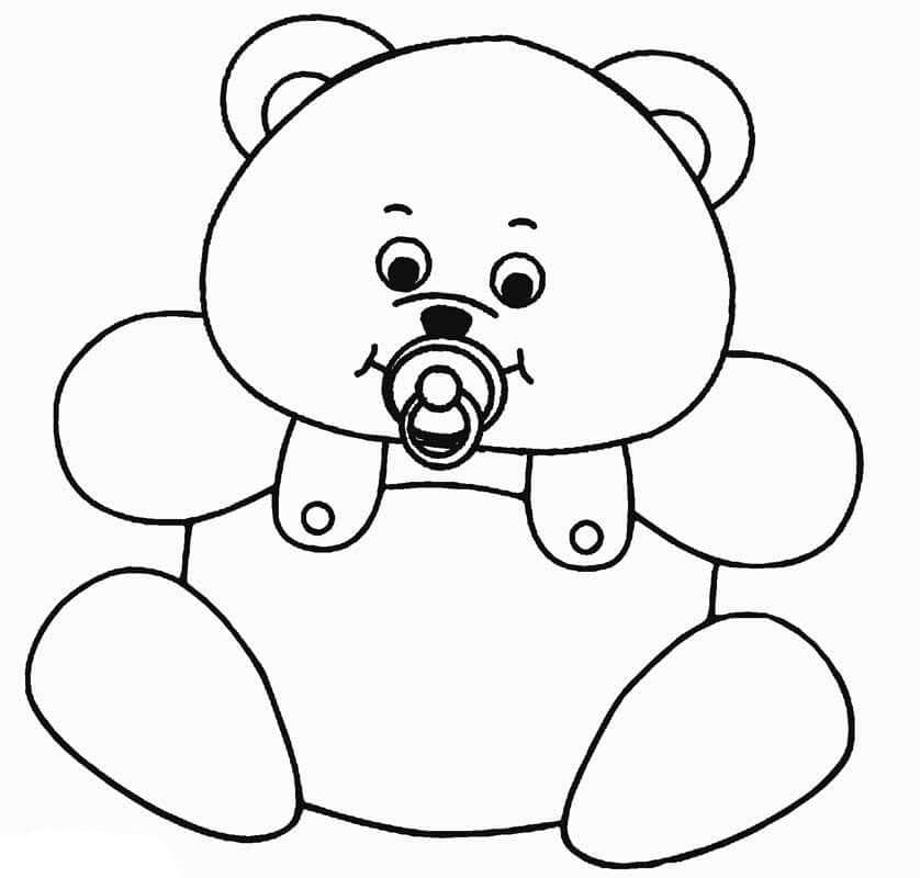 Urso De Pelúcia Bebê Com Chupeta para colorir