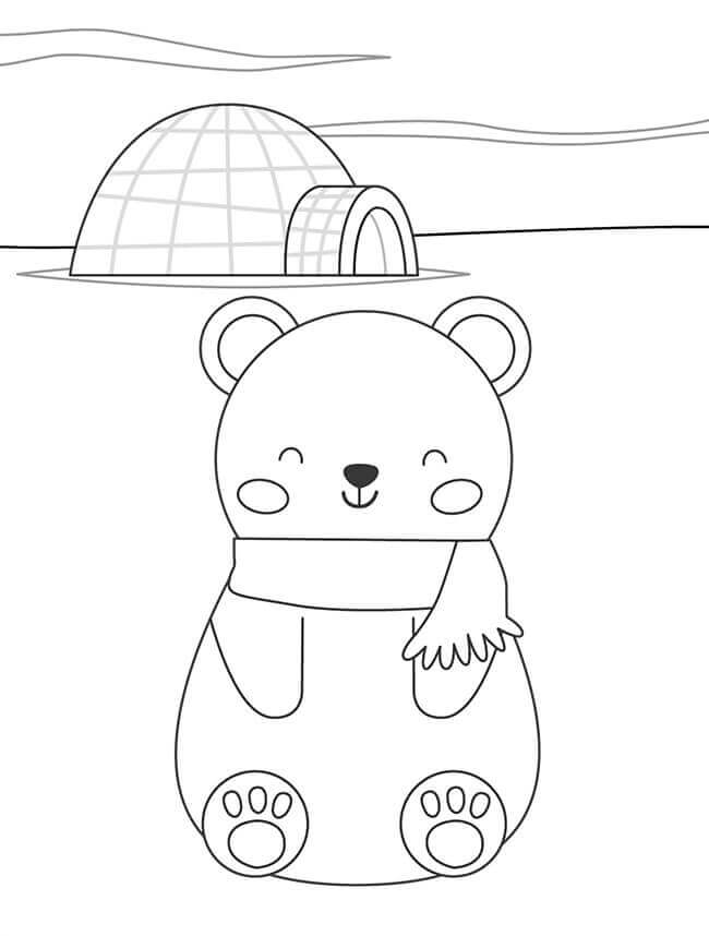 Desenhos de Urso Sorridente Com Iglu para colorir