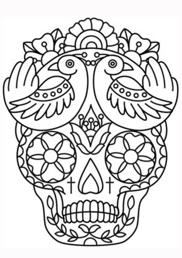 Visão Tridimensional De Um Crânio De Açúcar Mexicano para colorir