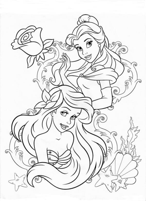 Desenhos de Ariel E Bela para colorir