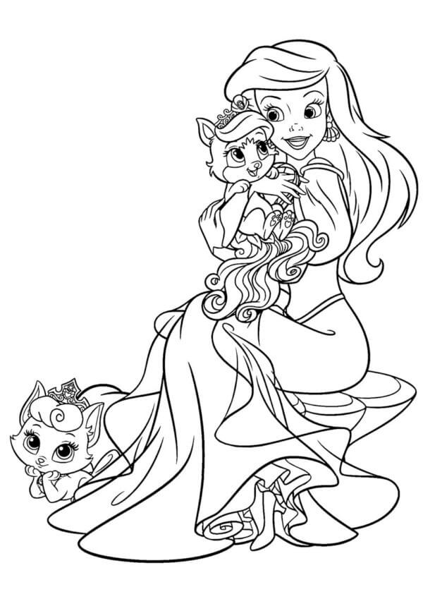 Desenhos de Ariel Está Brincando Com Gatos para colorir
