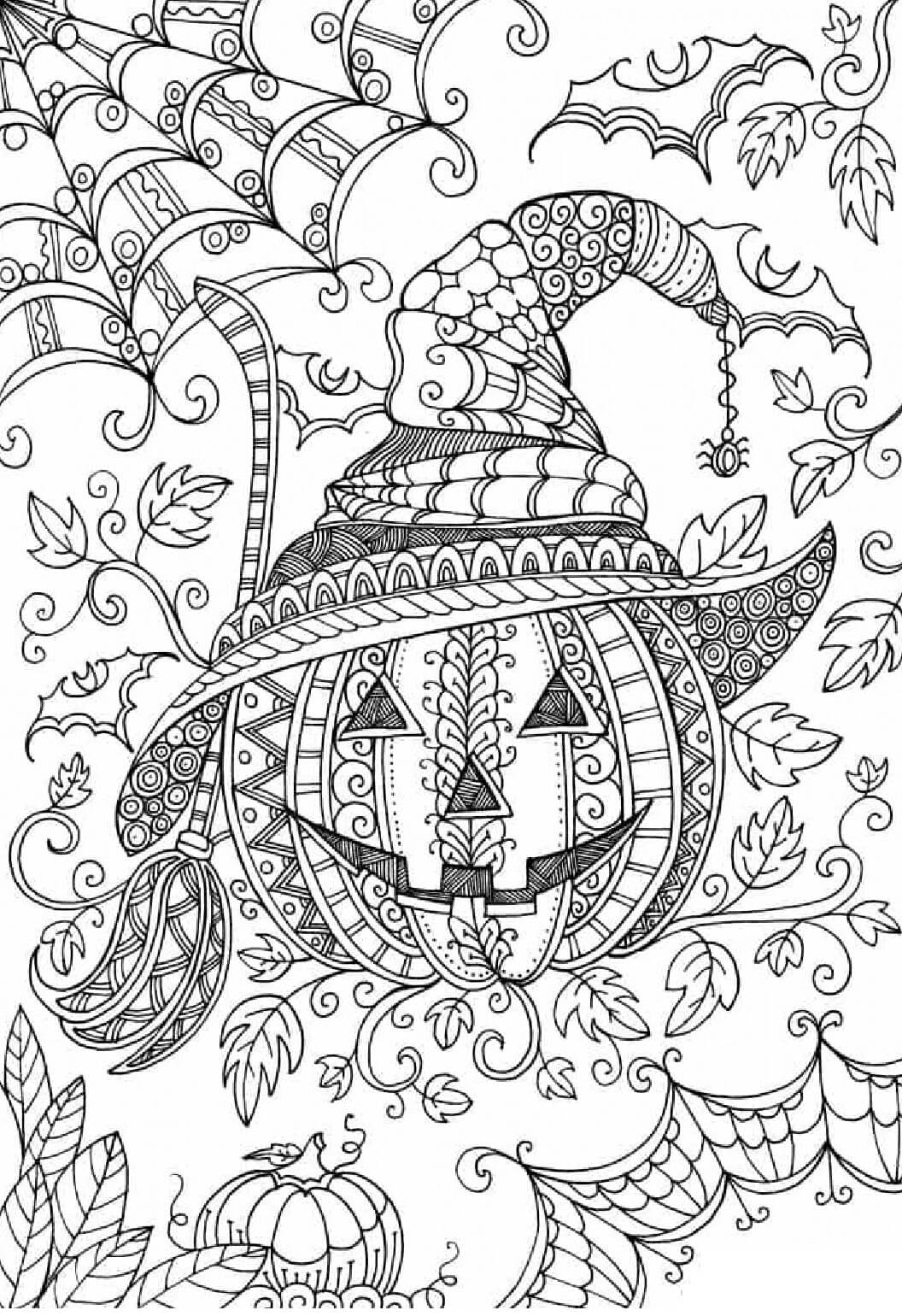 Desenhos de Bruxa Da Abóbora Na Mandala do Dia Das Bruxas para colorir