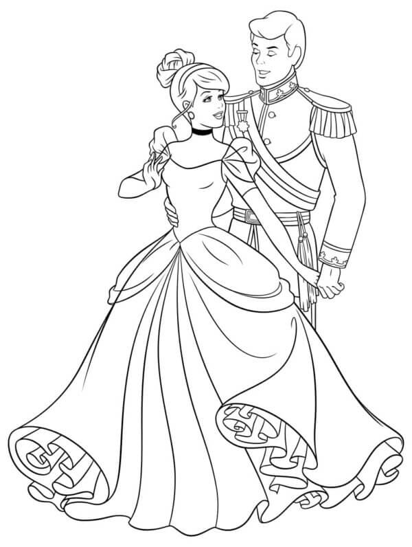 Desenhos de Cinderela e o Príncipe para colorir