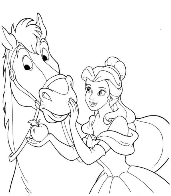 Desenhos de Cinderela Trata O Cavalo Com Uma Maçã para colorir