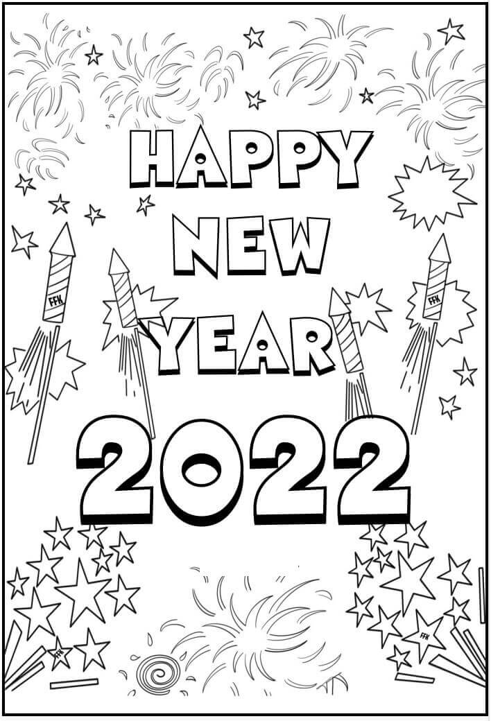 Desenhos de Feliz Ano Novo 2022 para colorir