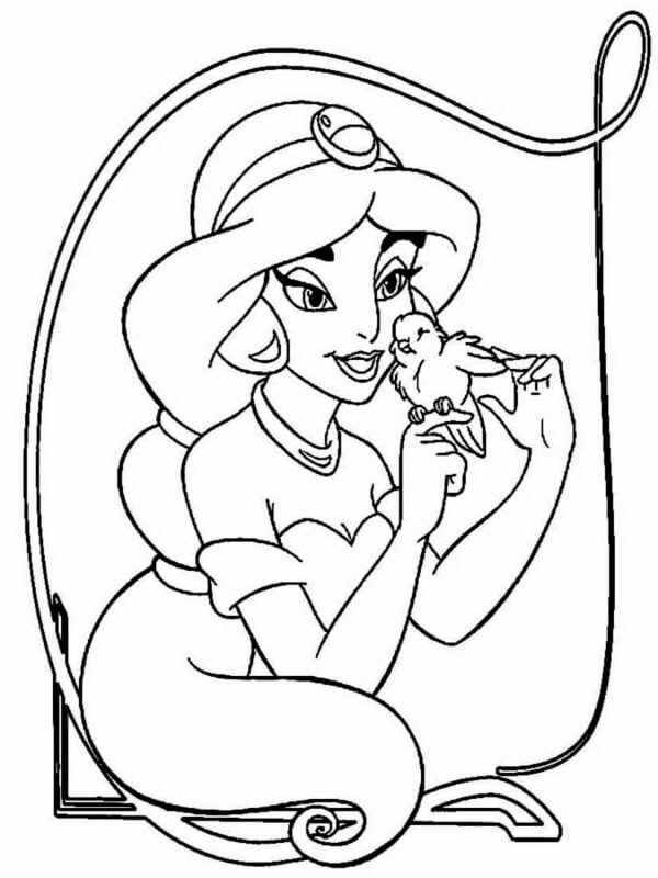 Desenhos de Jasmine e o Passarinho para colorir