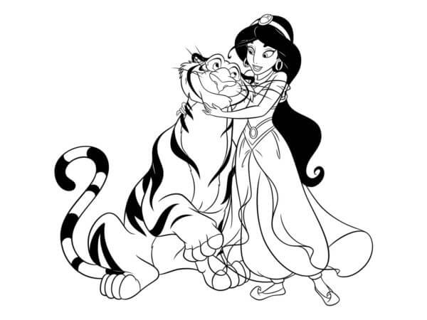 Desenhos de Jasmine Está Brincando Com Tiger para colorir
