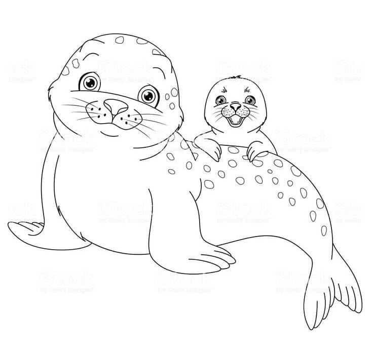 Desenhos de Leopardo Do Mar Com Cachorro Feliz para colorir