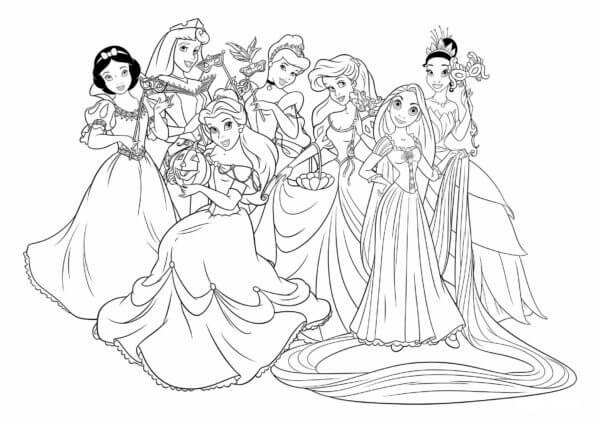 Desenhos de Lindas Todas As Princesas Da Disney para colorir