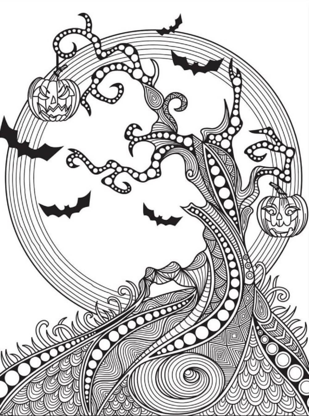 Desenhos de Mandala Da Árvore Do Dia Das Bruxas para colorir