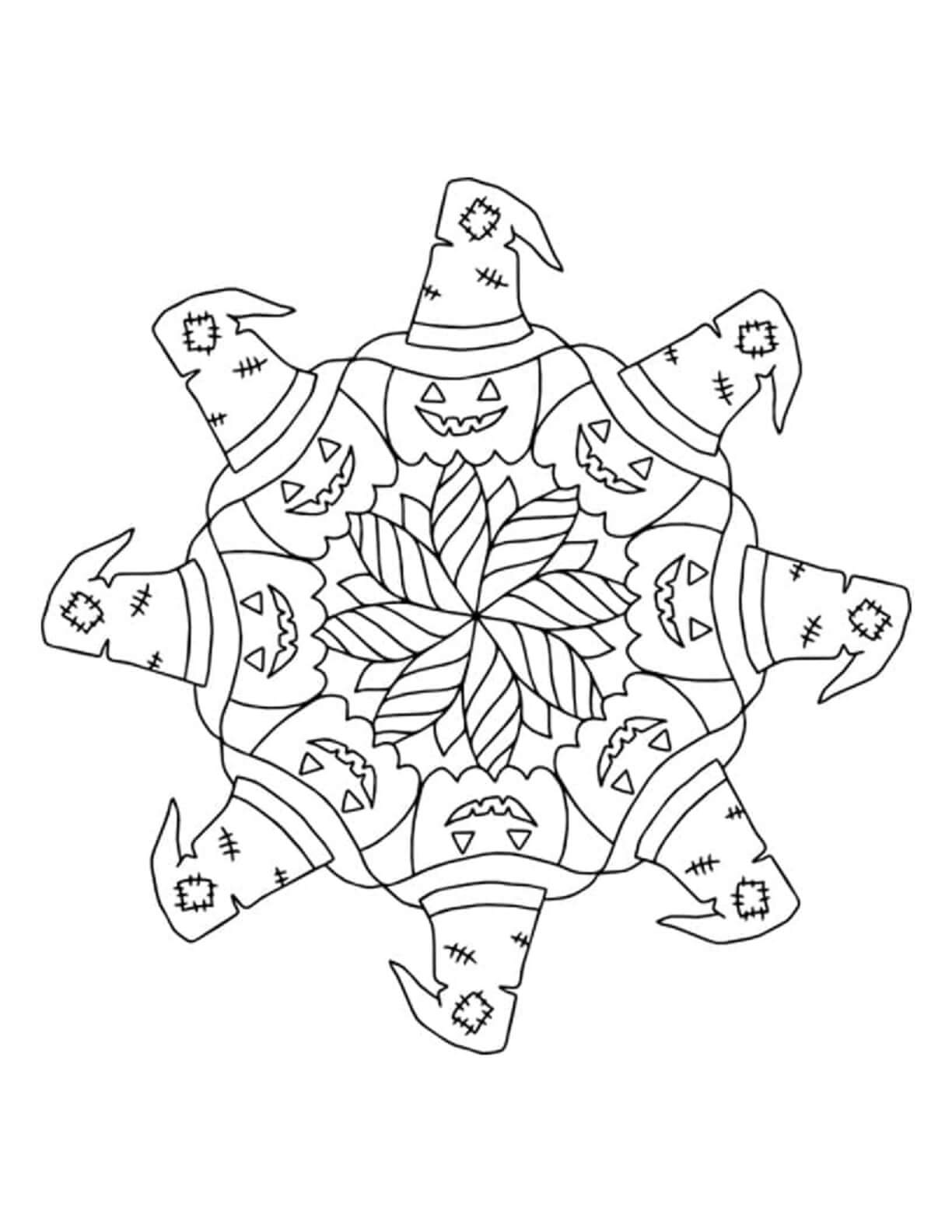 Desenhos de Mandala De Bruxa De Abóbora de Halloween para colorir