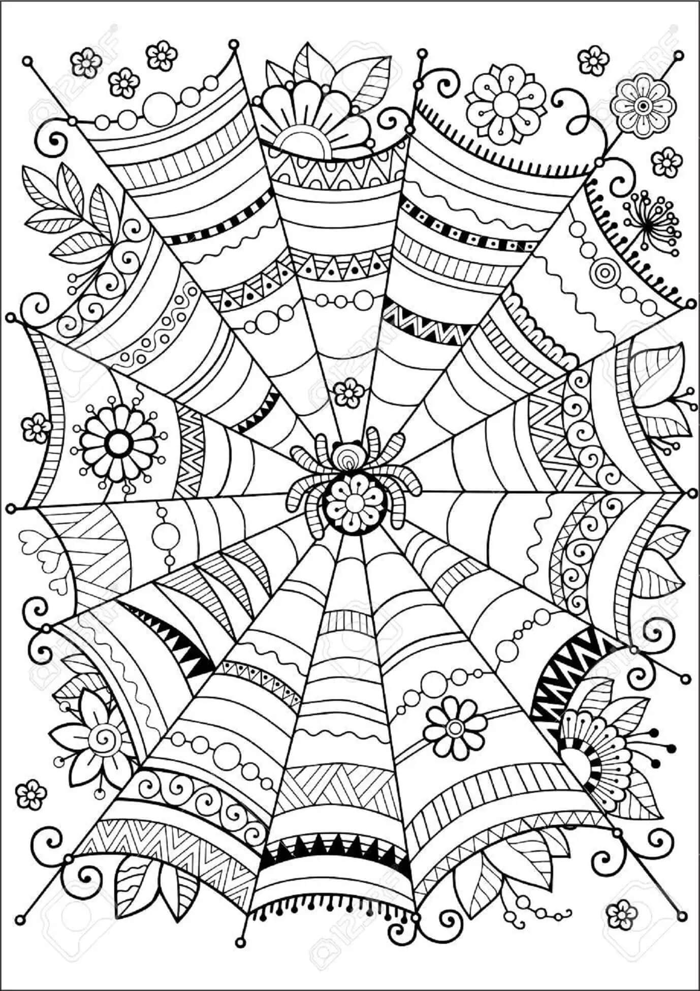 Mandala do Dia das Bruxas da Aranha para colorir