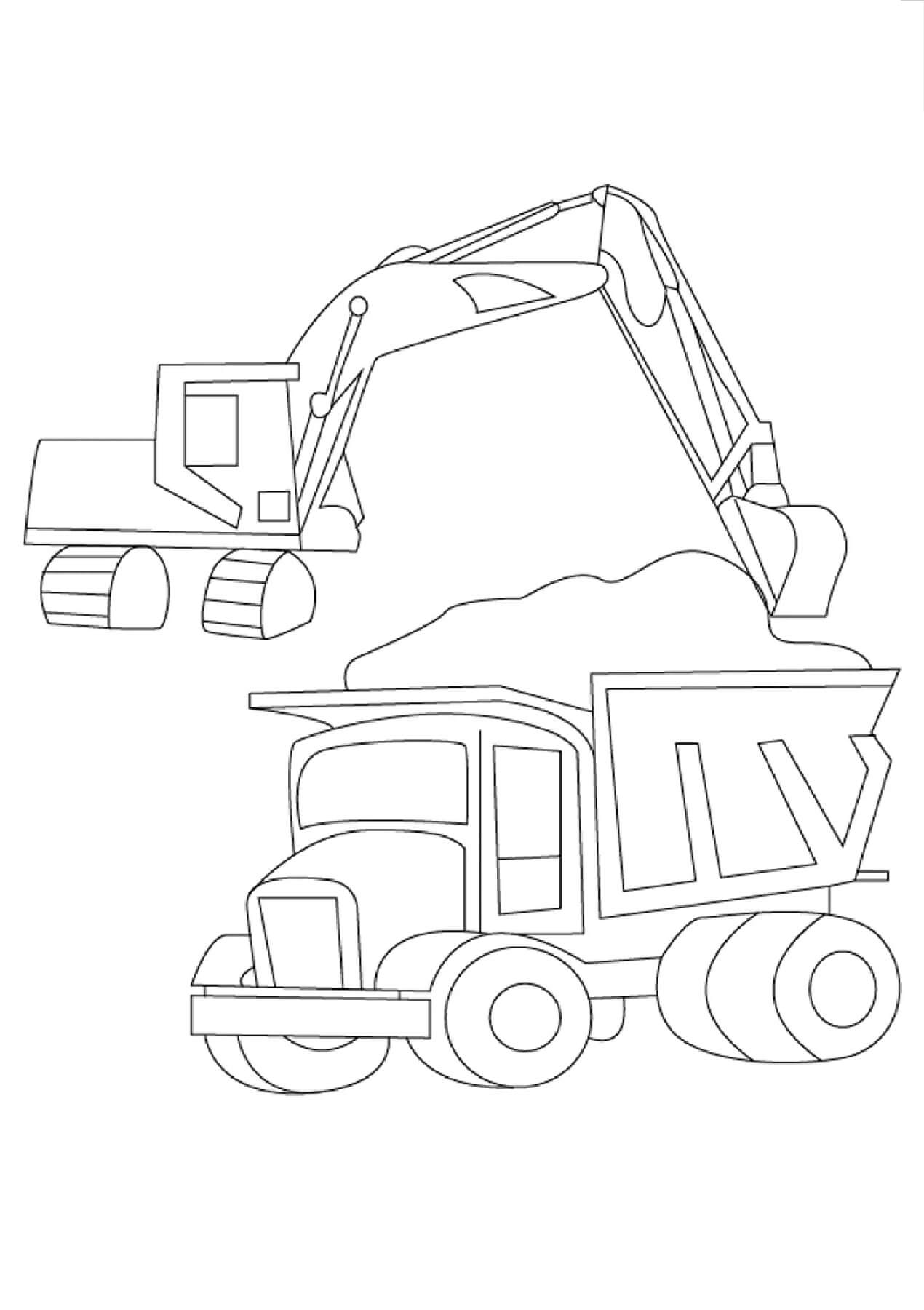 Desenhos de Máquina De Guindaste E Caminhão Basculante para colorir