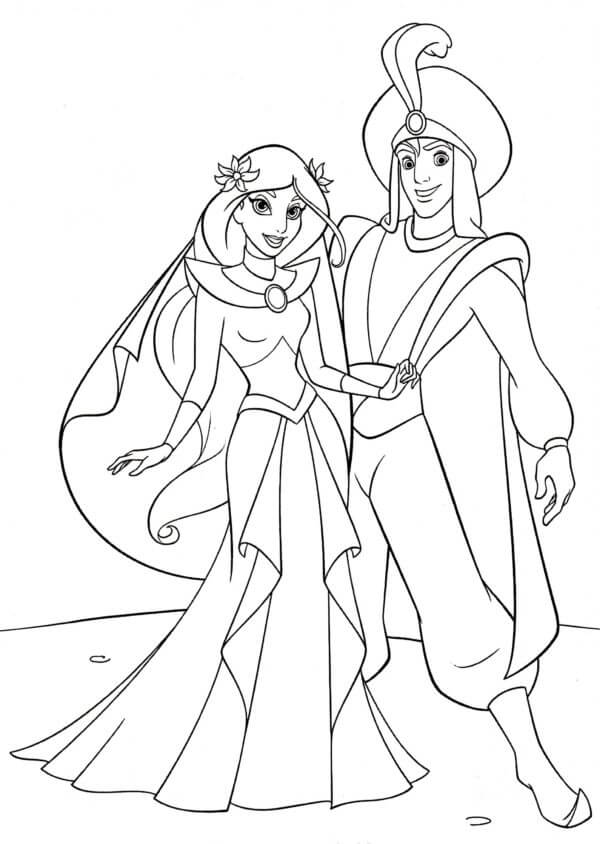 O Casamento De Aladdin E A Princesa Jasmine para colorir