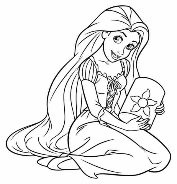 Desenhos de Princesa Com Cabelo Muito Comprido para colorir