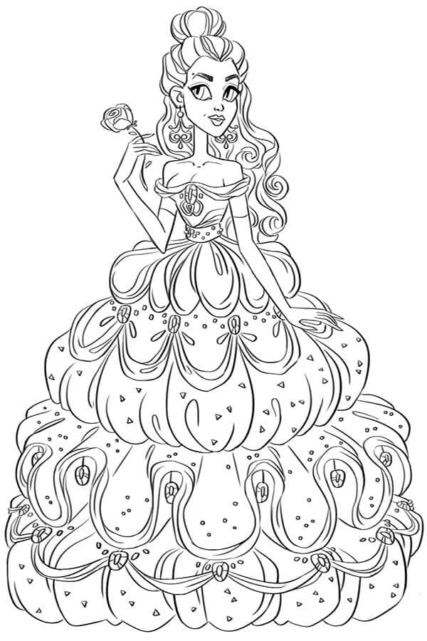 Princesa Disney Com Lindo Vestido para colorir