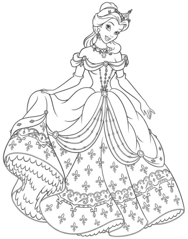 Desenhos de Princesa Em Um Delicado Vestido De Seda para colorir