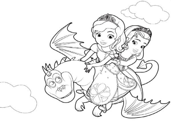 Princesas Voam Em Um Dragão Em Busca De Aventura para colorir