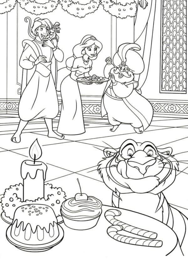 Quantos Doces No Casamento De Aladdin e Jasmine para colorir