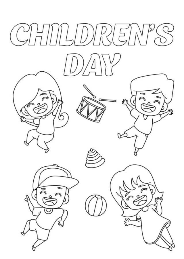 Quatro Crianças Felizes No Dia Das Crianças para colorir