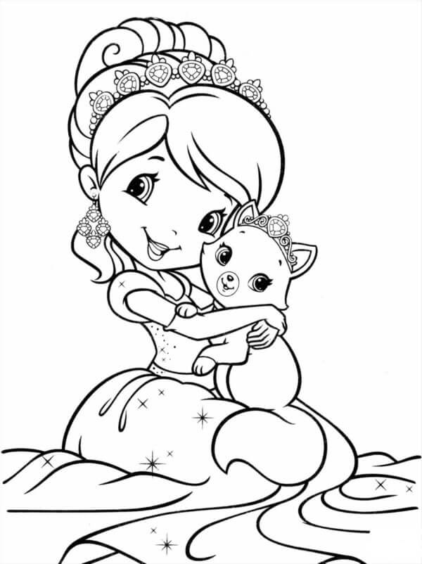 Que Princesa Adorável Com Um Gatinho para colorir