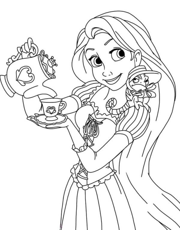 Rapunzel Presenteia Sua Amiguinha Com Um Chá para colorir
