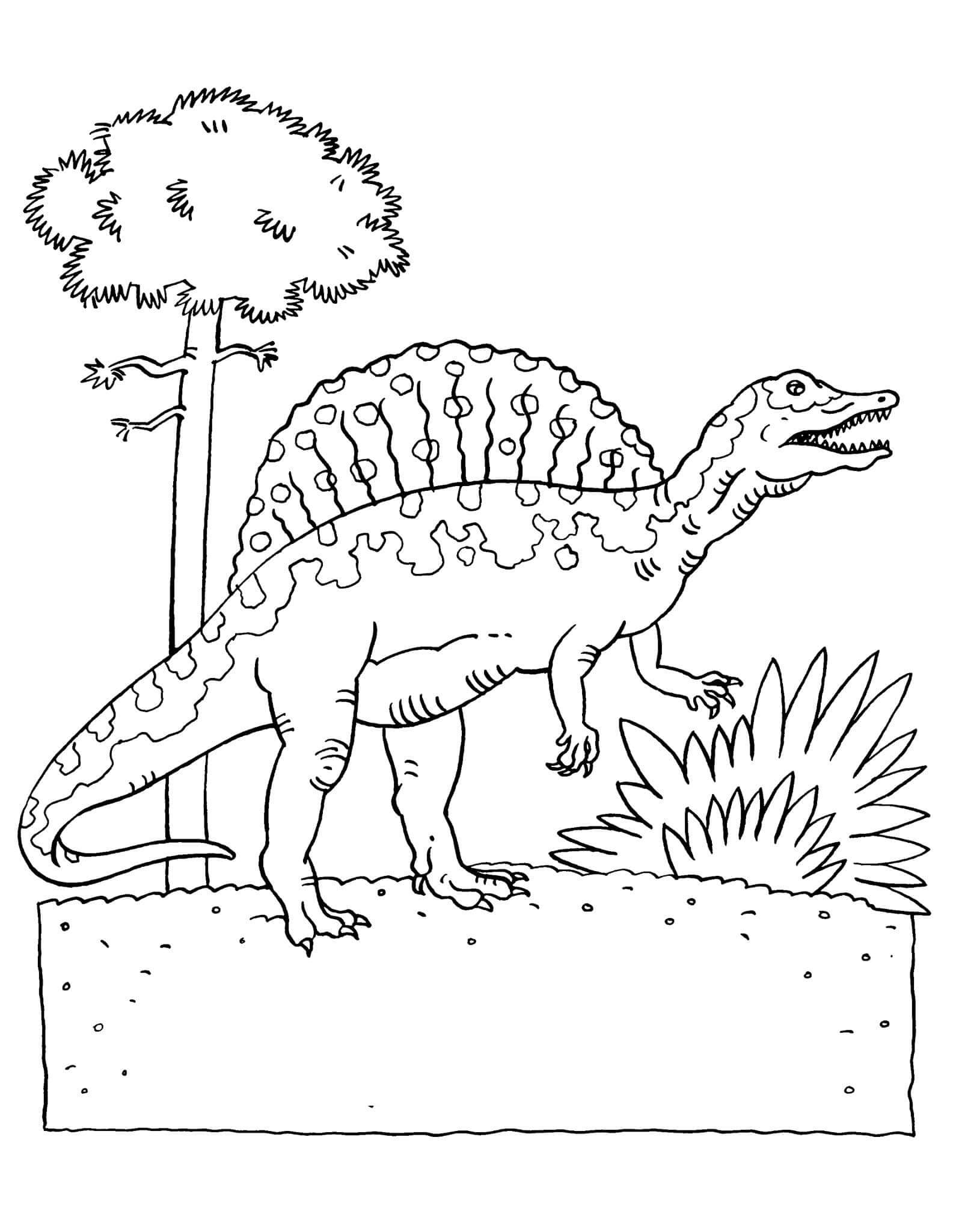 Desenhos de Spinosaurus com Uma Árvore para colorir